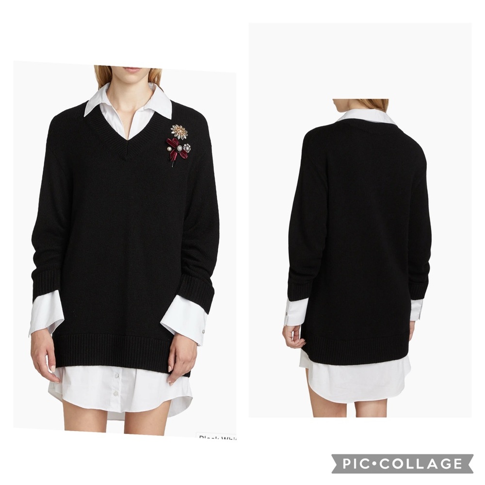 Cinq a Sept Black V-Neck Sweater with Ribbed Hem